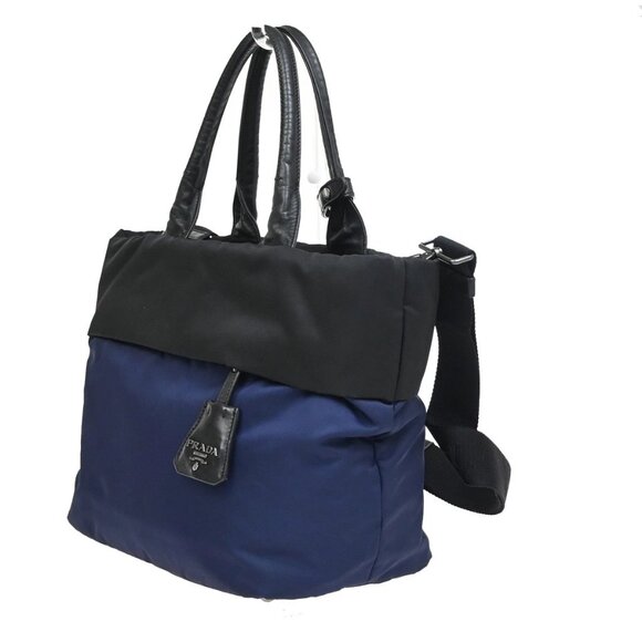PRADA Tessuto Bicolor 2Way Shoulder Hand Bag Nylon Nappa Leather BK BE 77YH555 - Picture 2 of 16